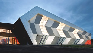 External walls are clad with dynamic sporting stripes, which were deliberately chosen to arouse the powerful emotions that an athlete draws upon while competing